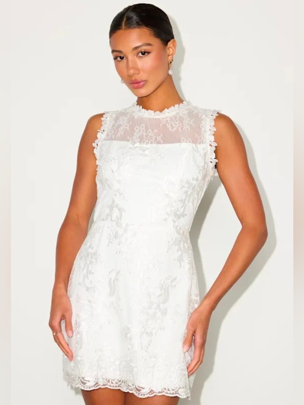 Cirella White Embroidered Sleeveless Mini Dress